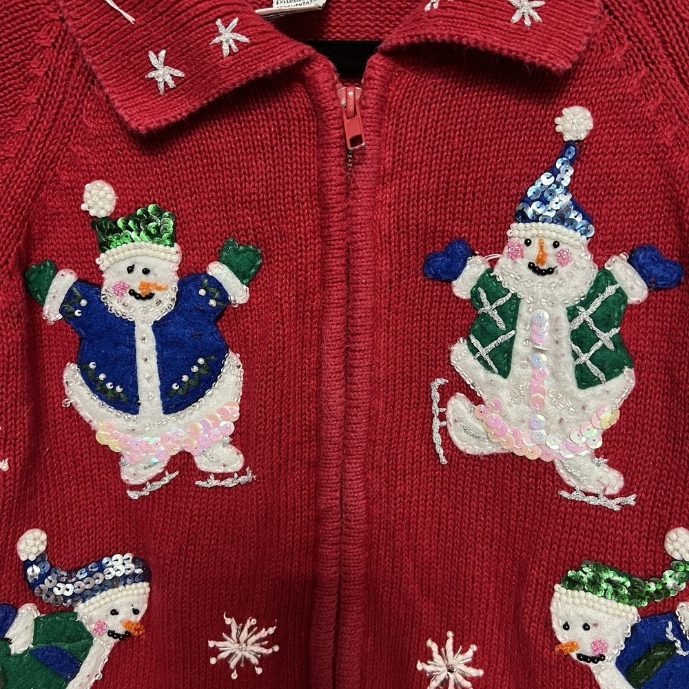 VTG Heirloom Collectibles Women's M Full‎ Zip Snowman Ugly Holiday Sweater - Picture 5 of 9